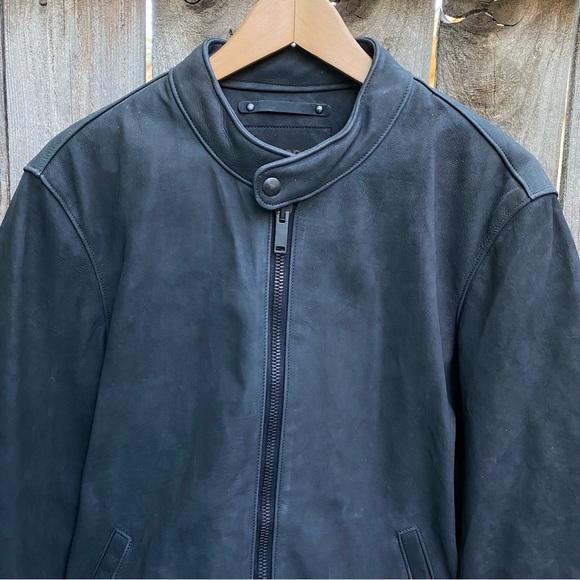 Thursday Mens Leather Racer Jacket Matte Black - Picture 2 of 15